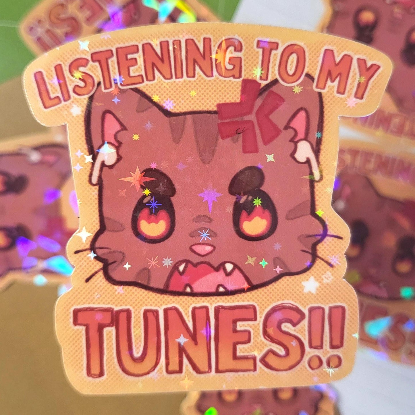 Headphone Kitties stickers || 2.5" starry holo sticker