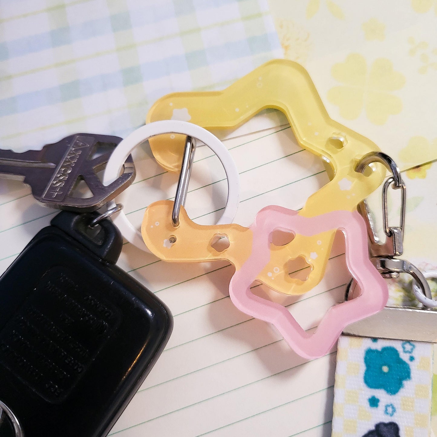 Pink Yellow Star Acrylic Carabiner Clip | Bag Keys Charm Holder
