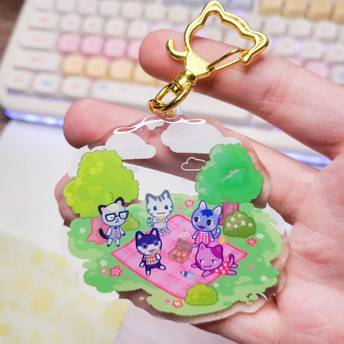 Animal Game cats picnic keychain || 2.5" acrylic keychain kitty cat cozy cute picnic