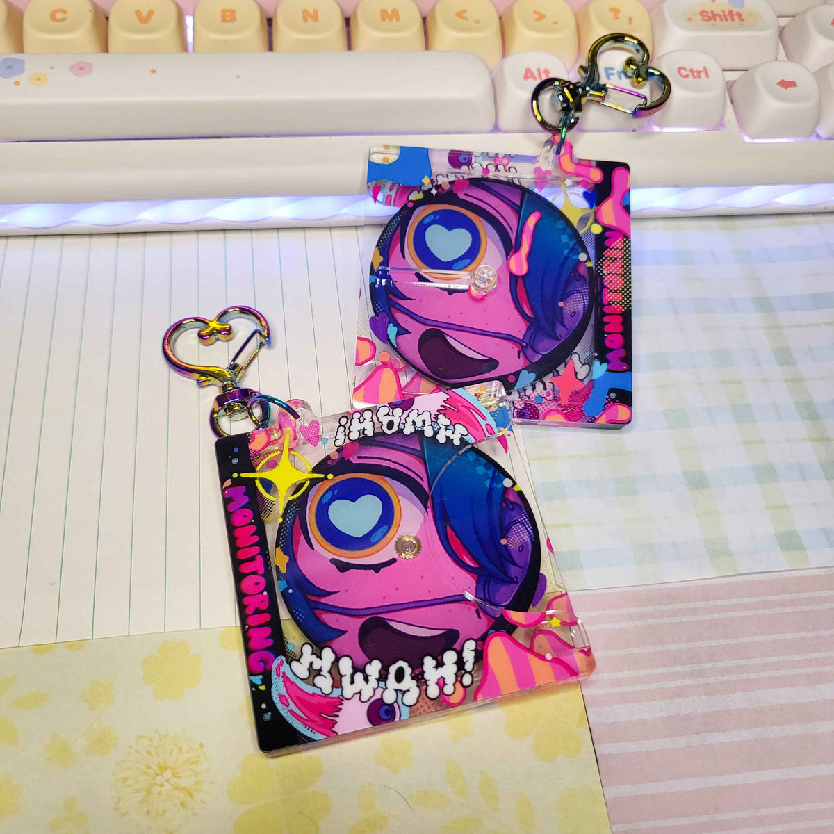Monitoring Miku vocaloid keychain || 2.25" acrylic cd spinning keychain bag charm