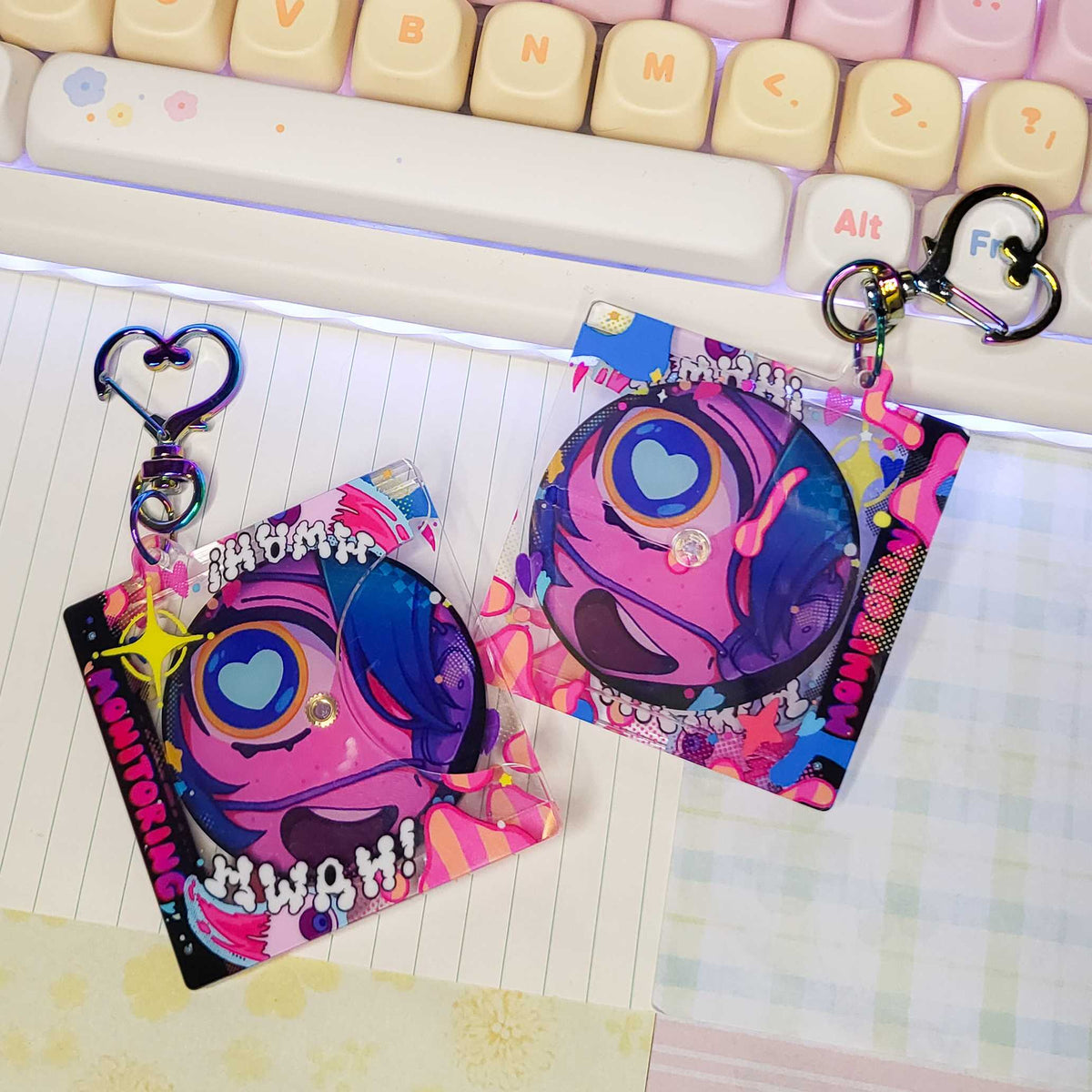 Monitoring Miku vocaloid keychain || 2.25" acrylic cd spinning keychain bag charm