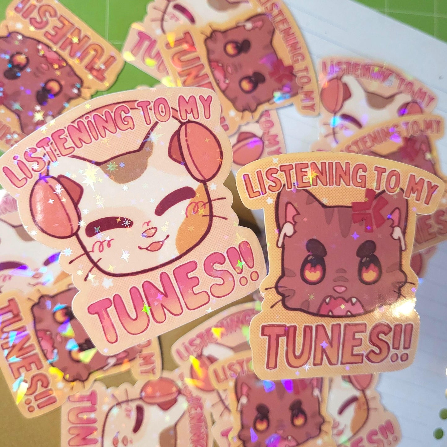 Headphone Kitties stickers || 2.5" starry holo sticker