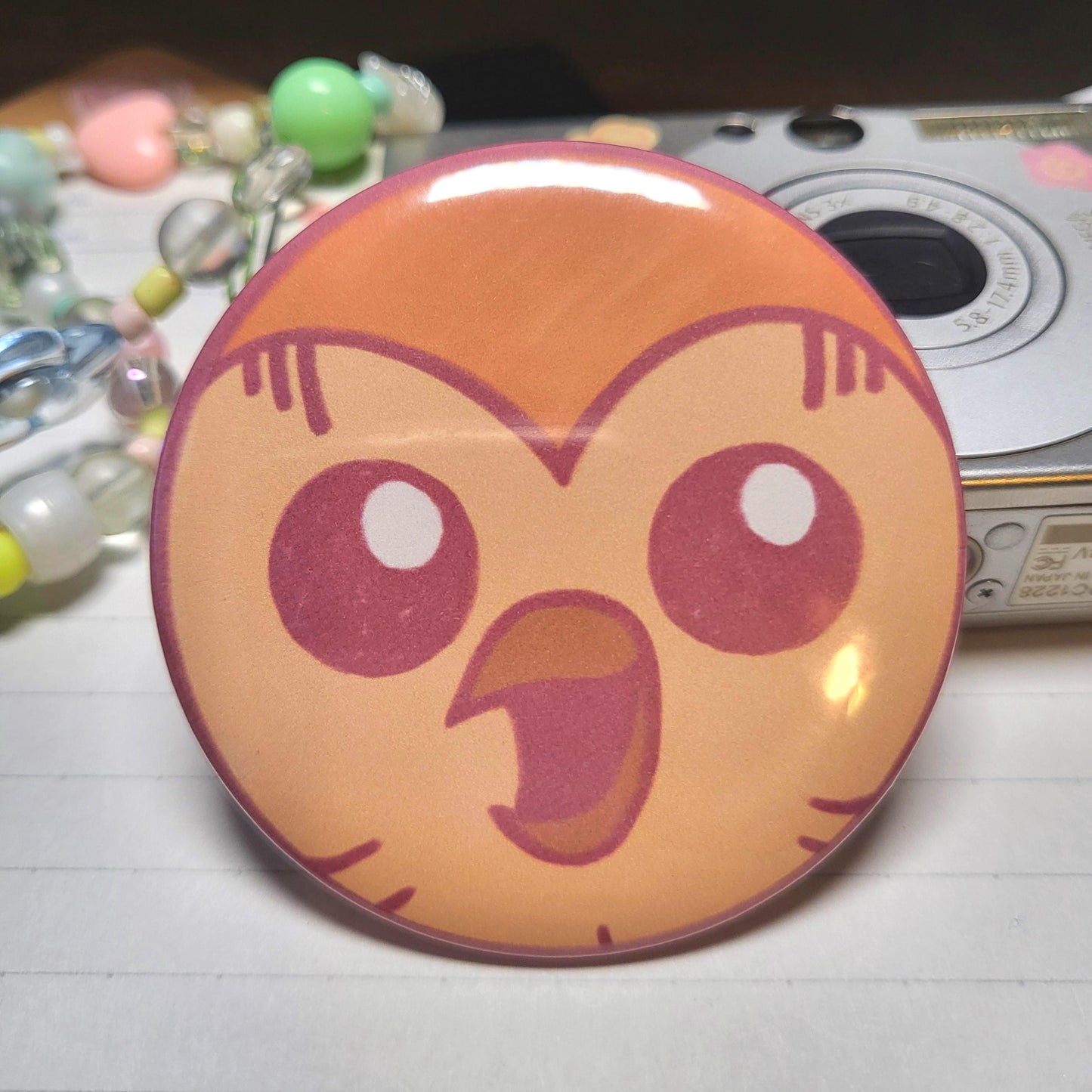 Hooting owl cartoon button || 2.25" pinback button badge