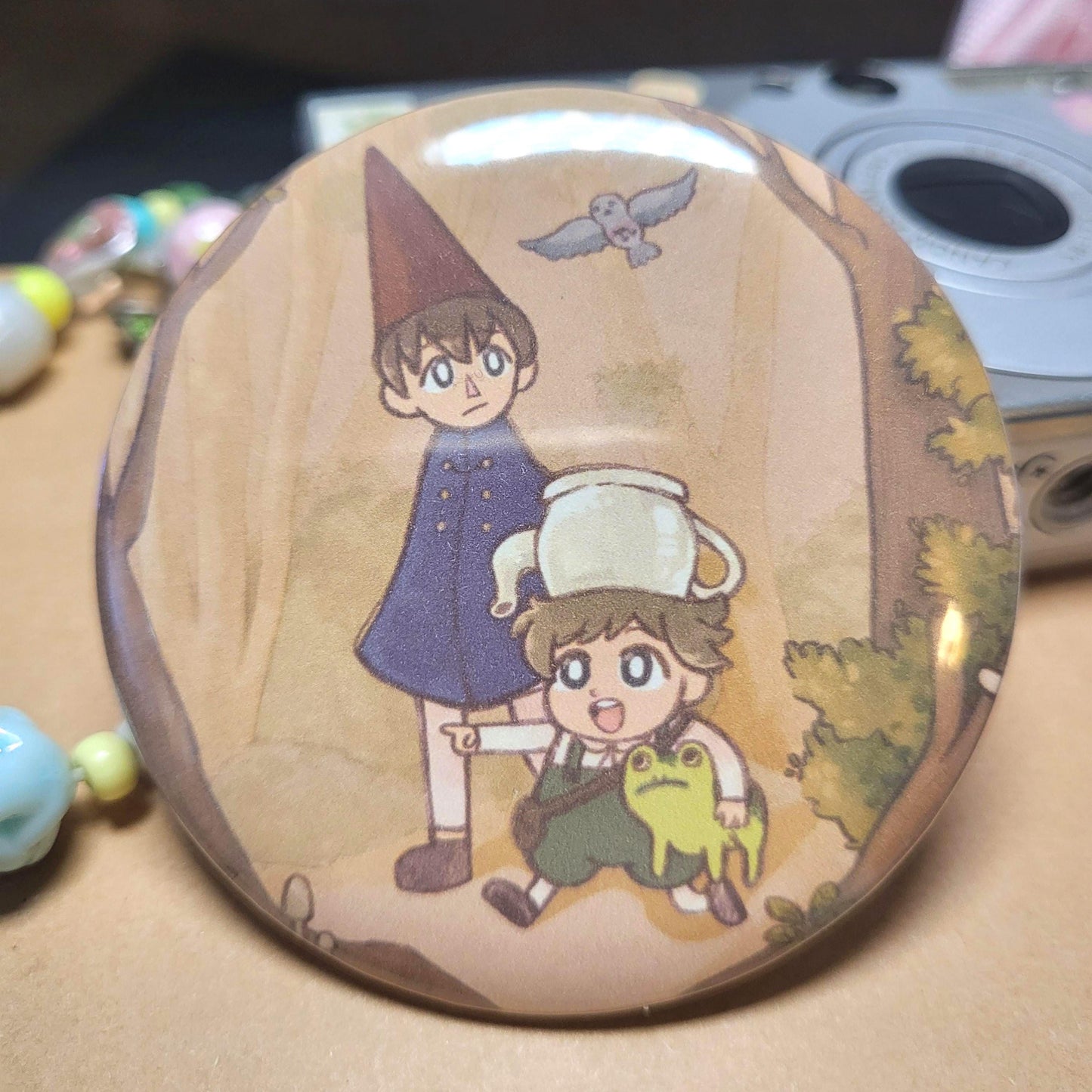 Cozy spooky autumn siblings cartoon button || 2.25" pinback button badge
