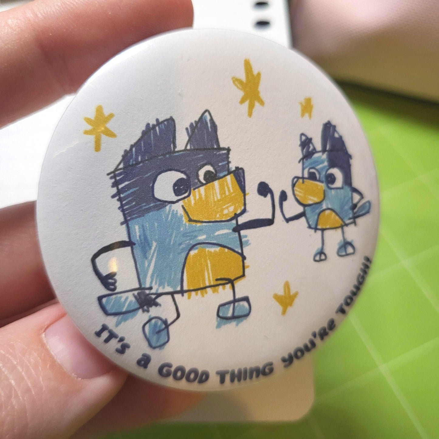 Fathers Day Doodle blue heeler family button || 2.25" pinback button badge