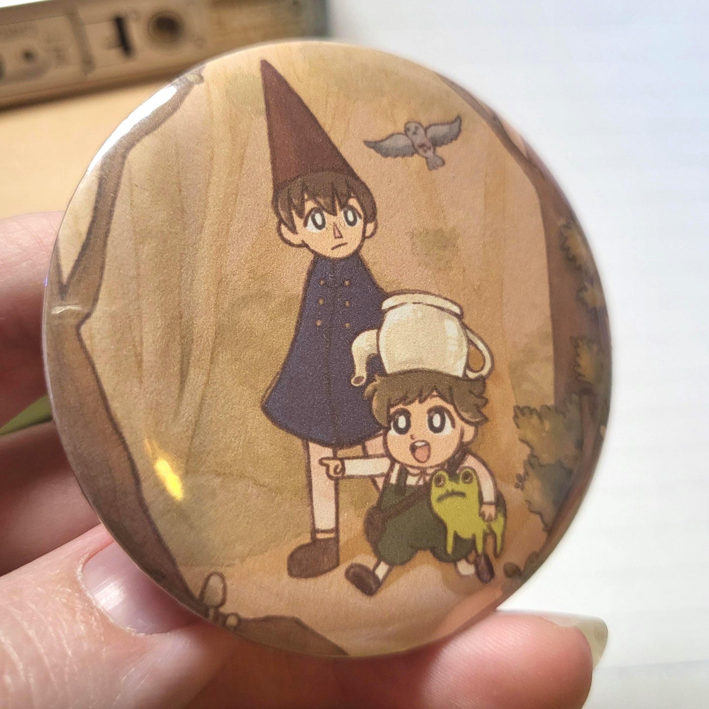 Cozy spooky autumn siblings cartoon button || 2.25" pinback button badge