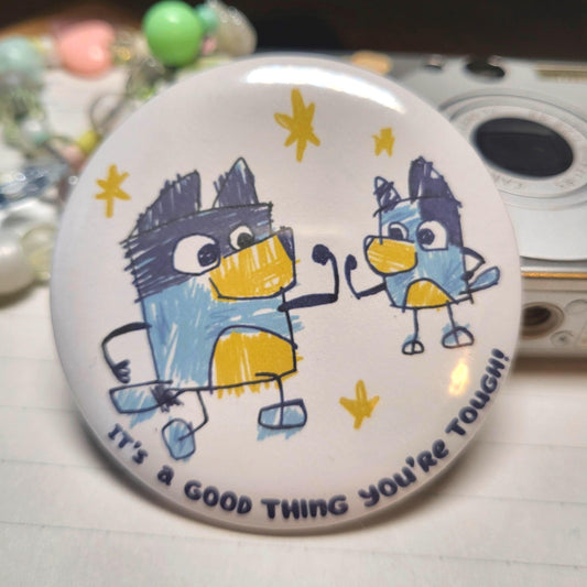 Fathers Day Doodle blue heeler family button || 2.25" pinback button badge