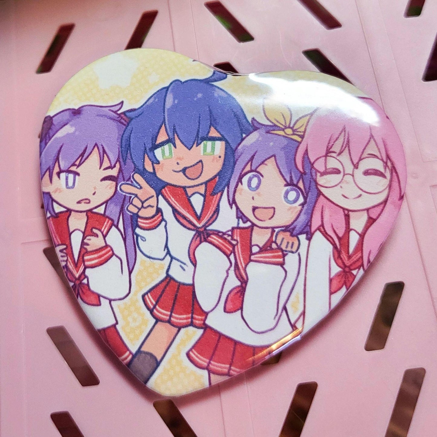 Lucky girls star anime heart button || 2.25" pinback button badge