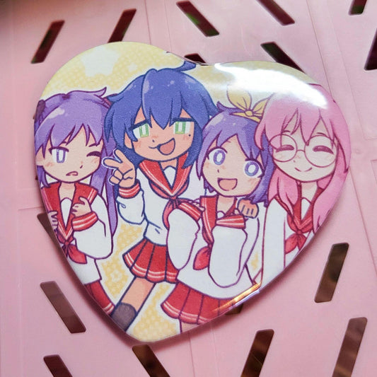 Lucky girls star anime heart button || 2.25" pinback button badge