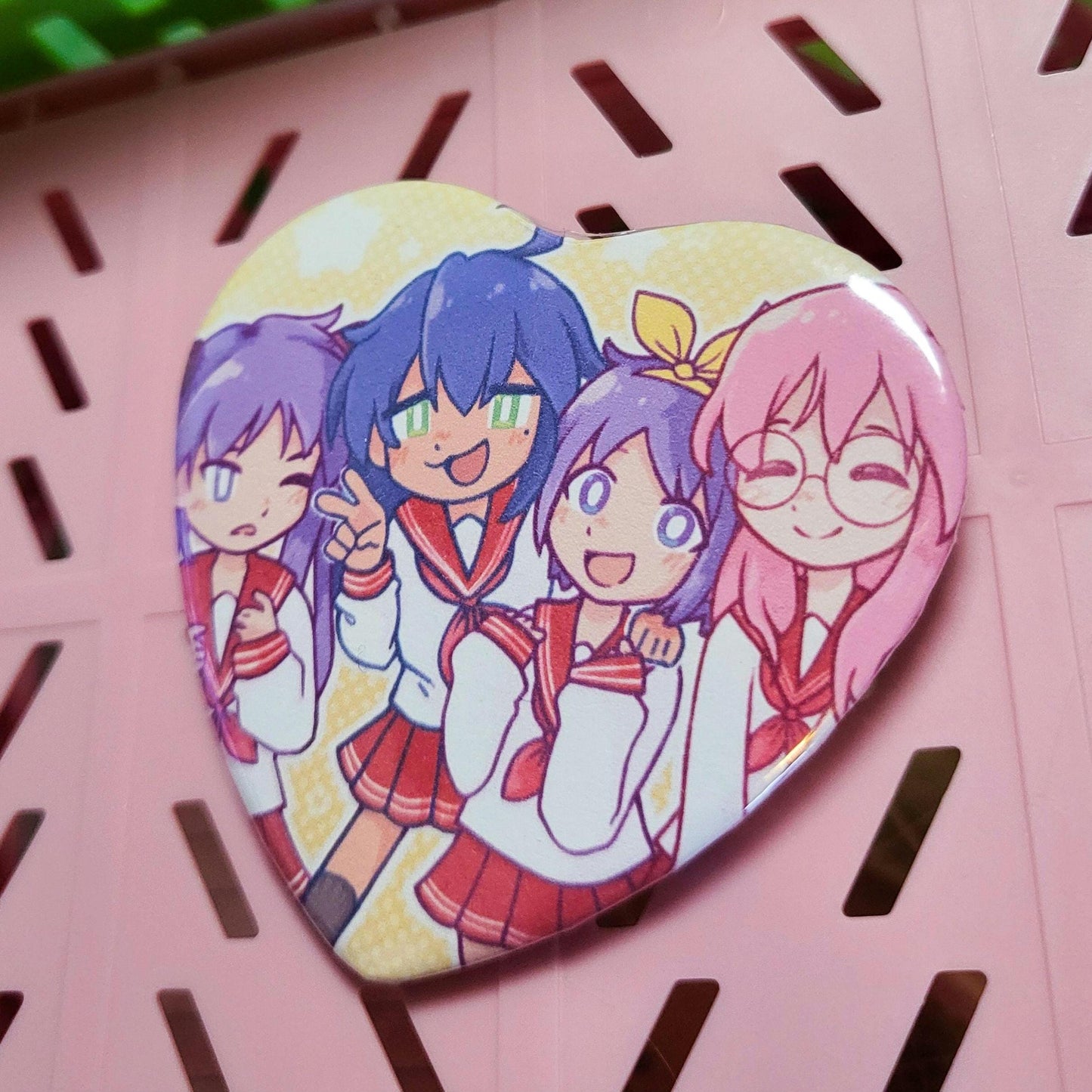 Lucky girls star anime heart button || 2.25" pinback button badge