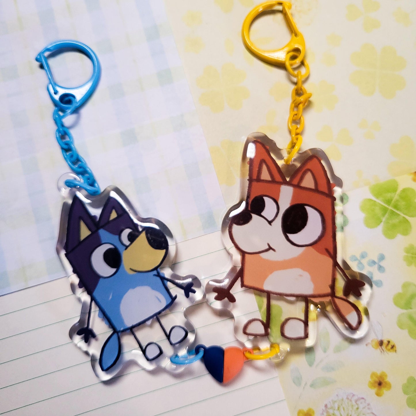 Doodle Blue Heeler sisters family cartoon keychains || 2.5" acrylic linked heart magnet keychains