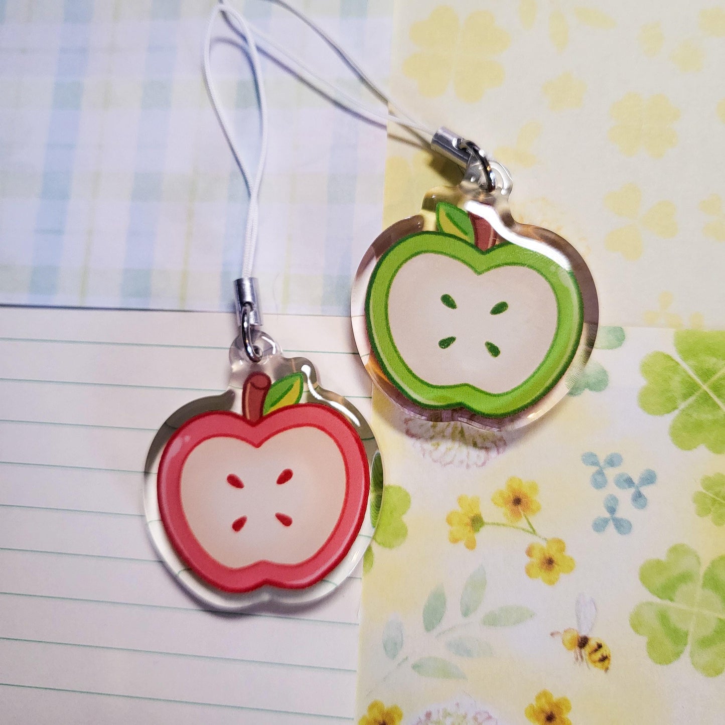 Apple double-sided doodle charm || 1.5" acrylic phone charm
