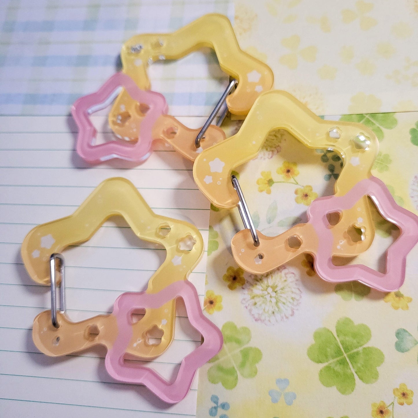Pink Yellow Star Acrylic Carabiner Clip | Bag Keys Charm Holder