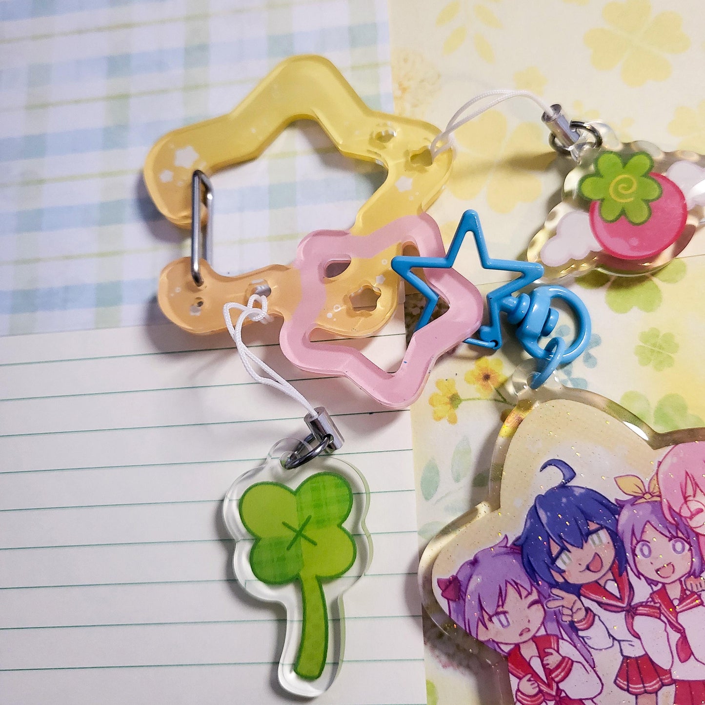 Pink Yellow Star Acrylic Carabiner Clip | Bag Keys Charm Holder